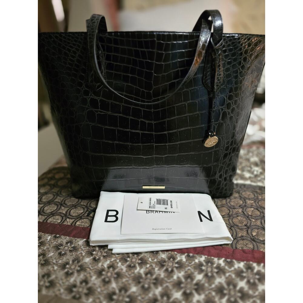 EUC BRAHMIN BLACK VEIL MISHA GENUINE LEATHER HANDBAG RETAIL $495